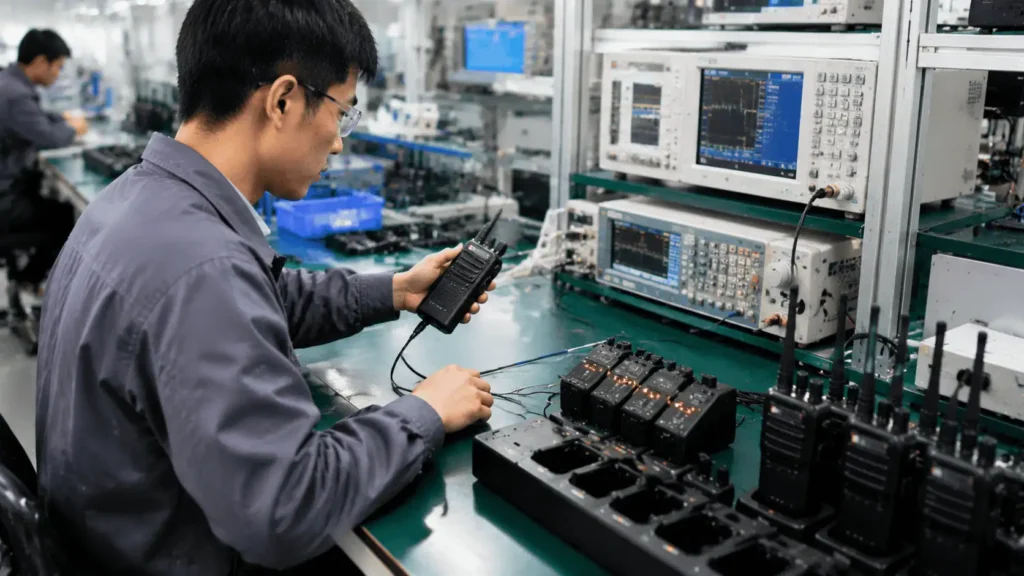 Two way radio testing area inside a radio factory